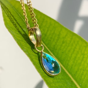 Magical Angel Aura Quartz Necklace, 925 Sterling Silver Pendant, Handmade Silver Pendant, Minimalist Teardrop Angel Aura Quartz Pendant