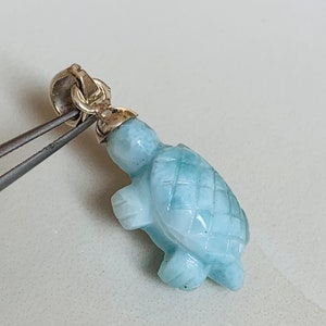 Natural Larimar Turtle Tortoise Pendant, 925 Sterling Silver Pendant, Handmade Larimar Turtle Carved Pendant, Ready To Wear Larimar