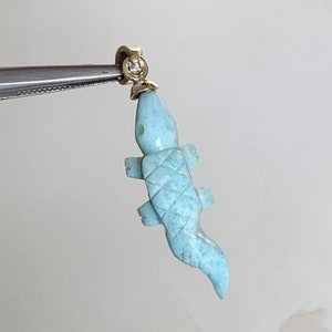 Natural Larimar Lizard Shape Pendant, 925 Sterling Silver Pendant, Handmade Larimar Carved Pendant, Gemstone Pendant Ready To Wear Larimar