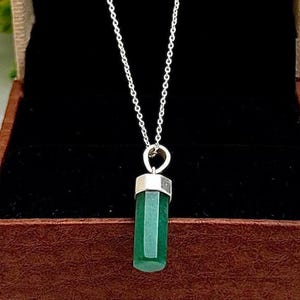 Emerald Pendant, Green Emerald Necklace, Emerald Pencil Necklace, 925 Silver Emerald Pendant, May Birthstone Jewelry