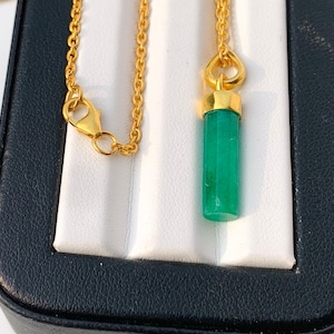 Emerald Pendant Necklace | Emerald Necklace I Emerald Pencil Necklace I 925 Silver Emerald Pendant I May Birthstone Jewelry