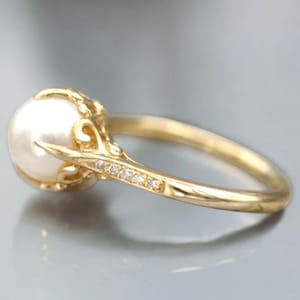 Natural freshwater Pearl Ring Pearl and Diamond Ring 925 Sterling Silver Ring For Women gift for her Statement ring, Dainty Pearl Rings