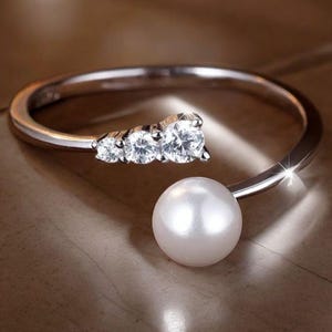 Akoya Pearl Band, Dainty Pearl Ring, Minimalist Freshwater Pearl Ring, June Birthstone, Sterling Silver Pearl Band, Matching Band For Women