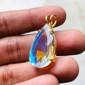 Angel Aura Quartz Pendant, 925 Sterling Silver Pendant, Handmade Silver Pendant, Teardrop Angel Aura Quartz Designer Pendant