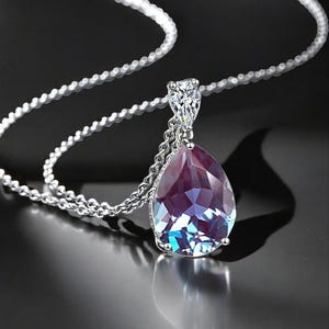 Alexandrite Necklace, Pear Shaped Necklace, Rose Gold June Birthstone Necklace, Women Solitaire Necklace Anniversary Bridal Pendant