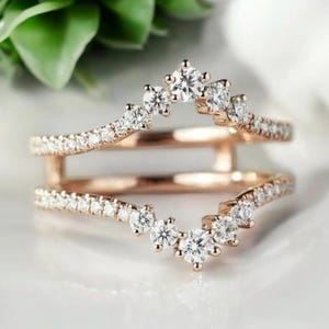 Moissanite Double Curved Wedding Band, Rose Gold Moissanite Ring, Enhancer Stacking Matching Promise Custom Wedding Ring, For Women&#39;s