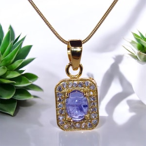 Natural Tanzanite Necklace, Tanzanite Pendant, Diamond Moissanite Pendant, December Birthstone, Blue Stone Pendant, Tanzanite Christmas Gift