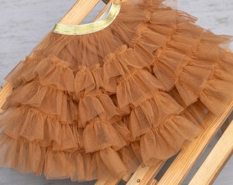 Gold tulle skirt with ruffles