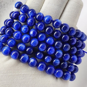Cuentas espaciadoras redondas de cianita azul natural de 9 mm, cuentas de piedras preciosas lisas, cuentas para joyería, pulsera de piedra redonda hecha a mano
