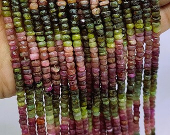 Contas facetadas de turmalina natural AAA multicolorida: gema de 4 mm, 35,5 cm (14 polegadas)