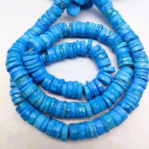 8mm Natural Turquoise Wheel Shape Kingman Turquoise Tyer Gemstone, 17" Strand
