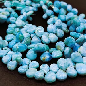 11x7mm Natural Larimar Loose Gemstone Beads for jewelry making Gemstone Heart Shape Larimar Beads Side Smooth Gemstone Handmaking 13 Strand