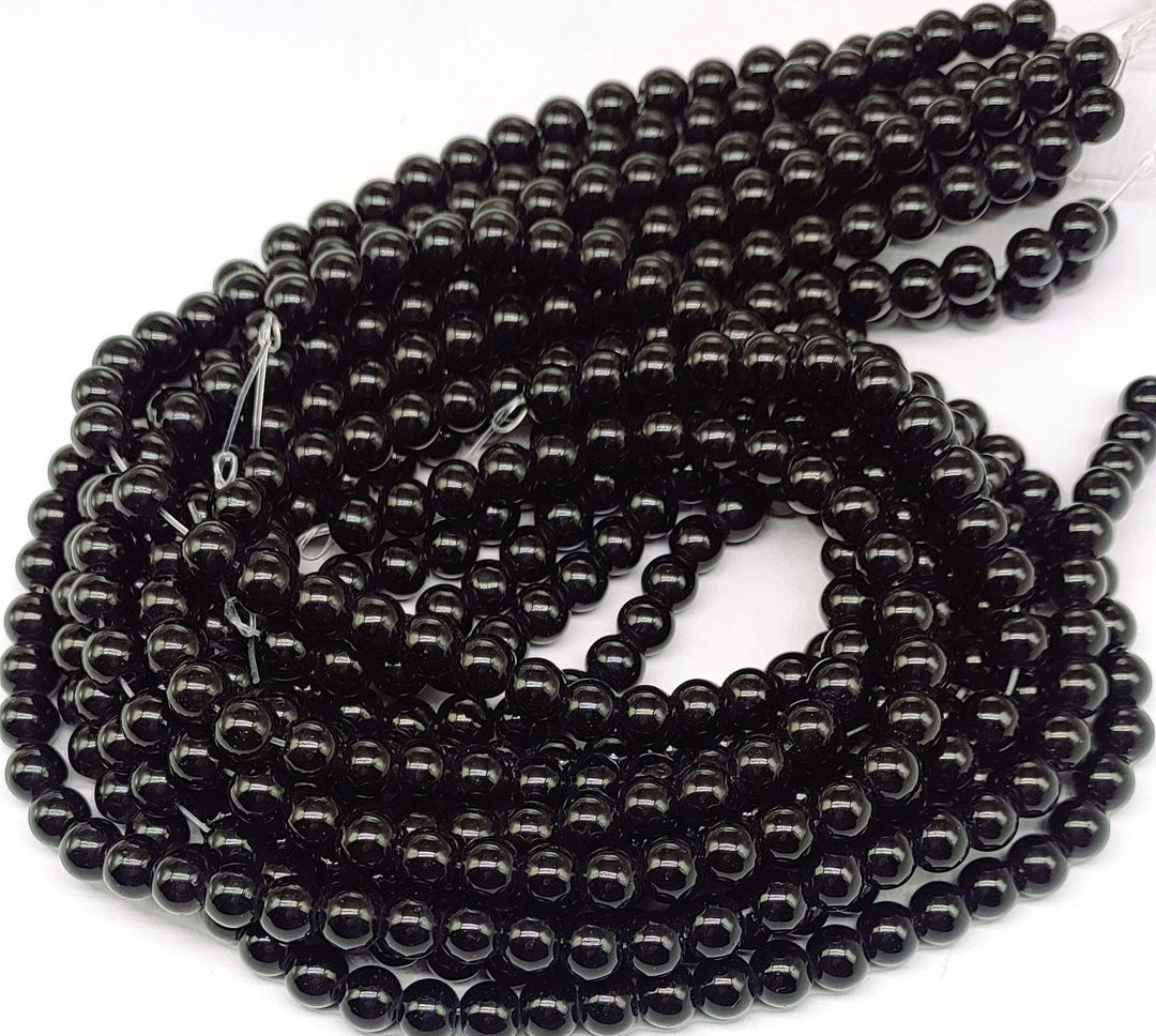 thumbnail image 2 of Black Onyx Smooth Round Beads - 15.5" Strand, Multiple Sizes (2mm, 3mm) - Made In Brazil 2 of 4