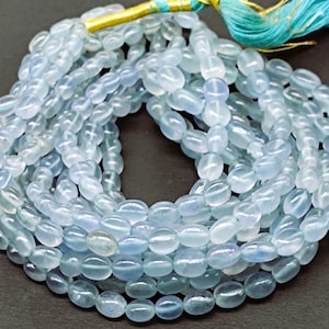 6.5mm Natural Blue Lemurian Aquatone Calcite Beads 16 Strand Oval Cabochon Smooth Healing Gemstone Jewelry Neckless Bracelet Use Gemstone
