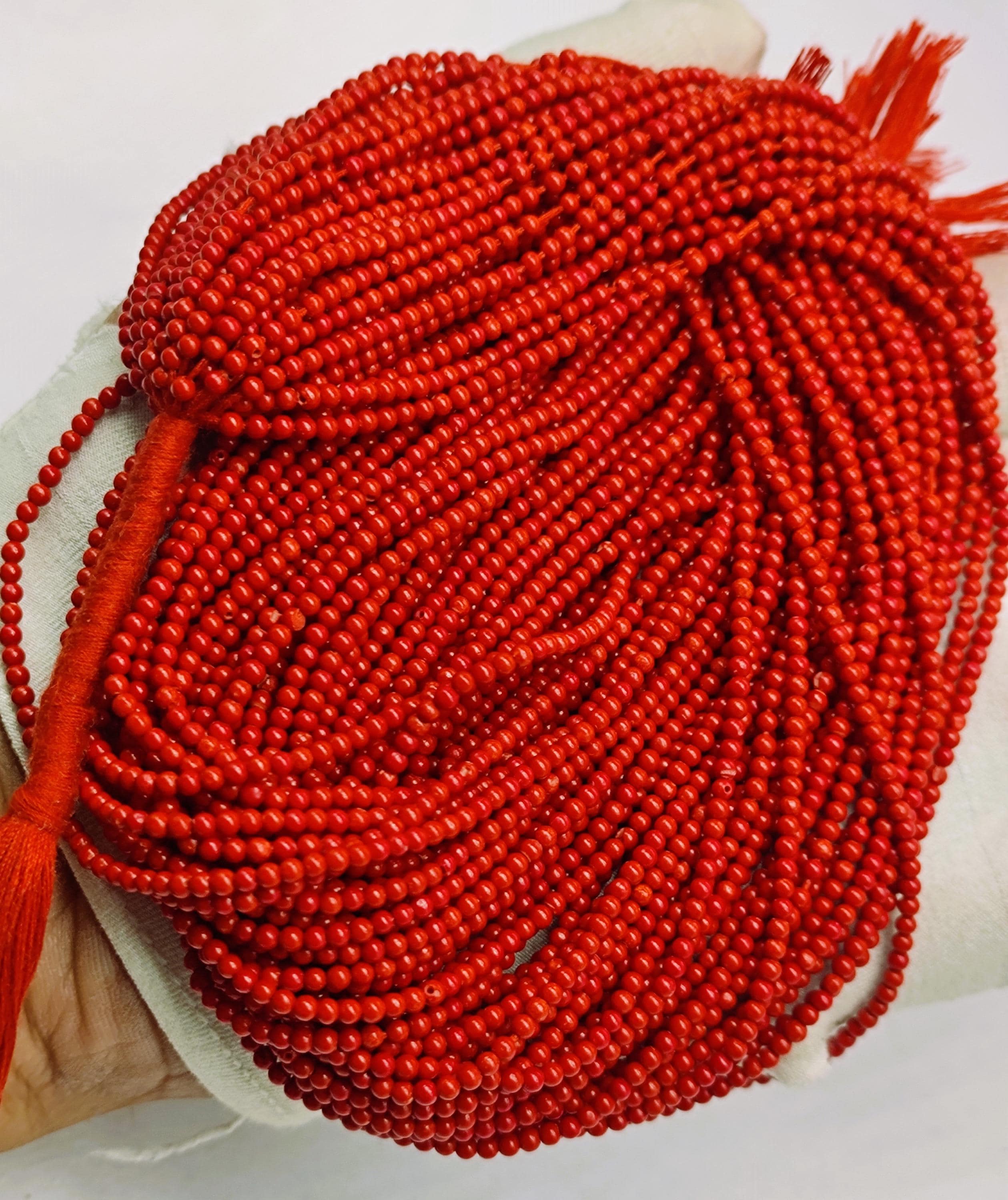 Perline Rotonde Sciolte Di Corallo Rosso Di Alta Qualà In Pietra - Foto 10