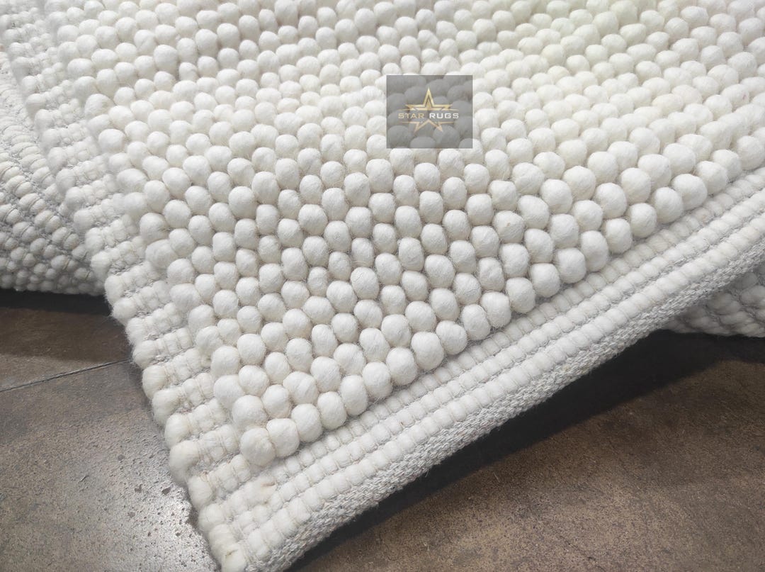 Handmade Ivory Wool Rug 5x8: Chunky Loop, Flat Weave - Etsy