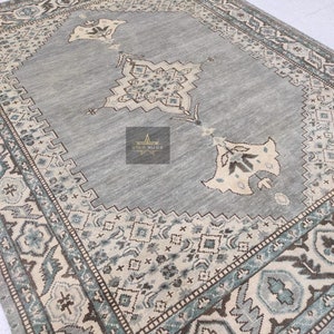 Alfombra persa anudada a mano, alfombra gris hecha a mano de 10 x 14 pulgadas, alfombra clásica persa Serapi gris de primera calidad, de lana anudada a mano, de inspiración turca.