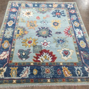 9x12 Oushak rug for living room Blue Color Knotted Handmade Oushak Vintage Turkish Rug Area Rug for Living Room Home Decor Floral Oushak Rug