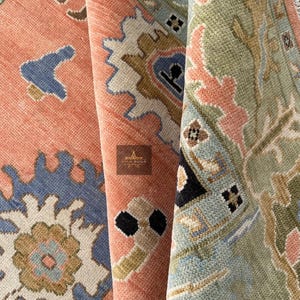 Hand Knotted Peach Oushak Rug: Soft Wool Oriental Rug