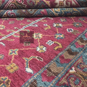 Hand Knotted Wool Persian Rug: 9x12 Rose Pink Vintage Area Rug