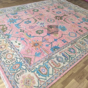 Pink Oushak Rug 8x10: Hand-Knotted Wool Carpet, Natural Dyes