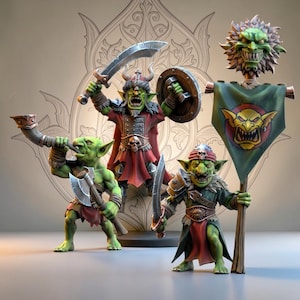 Commandogroep Woestijngoblins, Leider, Muzikant, Vaandeldrager - The Beholder Miniatures