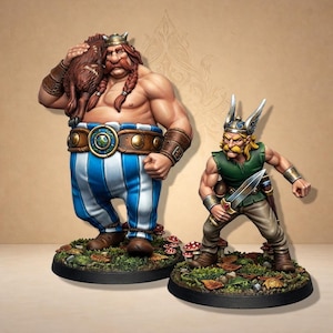 Galliska krigare, skäggig hjälte och svärdsman-följeslagare i resin - Labyrinth Models
