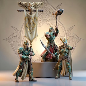 Edele elfencommandogroep met vaandel en magiër - The Beholder Miniatures