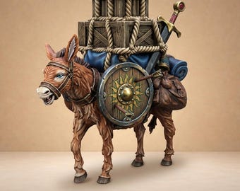 Donkey carrying pack adventure shield and bag sword miniature game - Dungeon Dog