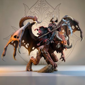 Wizard on undead manticore with scythe, epic fantasy creature - The Beholder Miniatures