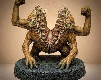 Two-headed, muscular, horned demon for fantasy wargames - Dungeon Dog