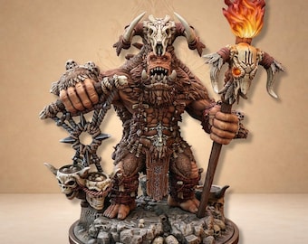 Giant horned demon shaman with skull and torch - Dungeon Dog