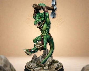 Lizard Warrior with Mace, Fantasy Figurine - Dungeon Dog