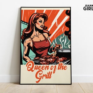 Queen of the Grill Poster for Kitchen Decor, BBQ Art Print, Grilling Gift for Her, Instant Download