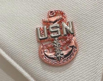 Limited Rose Gold Navy Chief &quot;Backbone&quot; Anchor Collar Devices and Cover Pins Set (CPO/SCPO/MCPO)