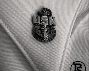 Insignia de cuello y juego de pines de cubierta con ancla "Backbone" para suboficiales mayores de la Armada / Negro y plata (CPO/SCPO)