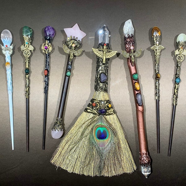 Natural Crystal Magic Wands, Magic Stick, Fairy Witch Broom, Healing Crystal Decor, Energy Christmas Gifts.