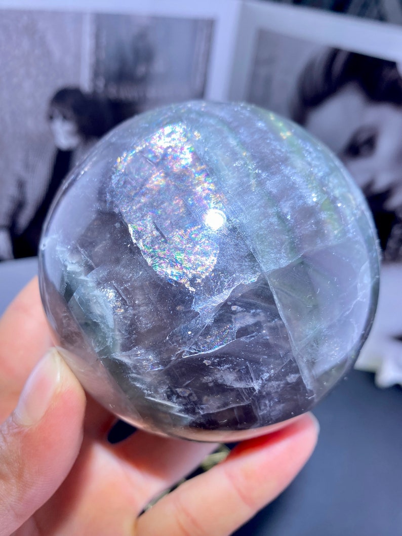 Sparkling Natural fluorite sphere with mica, rainbow crystal ball, crystal sphere, fluorite ball crystal gifts,home decor.Random 1 PC. image 5