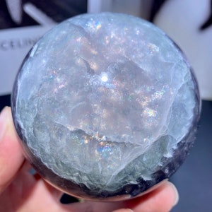 Sparkling Natural fluorite sphere with mica, rainbow crystal ball, crystal sphere, fluorite ball crystal gifts,home decor.Random 1 PC. image 3