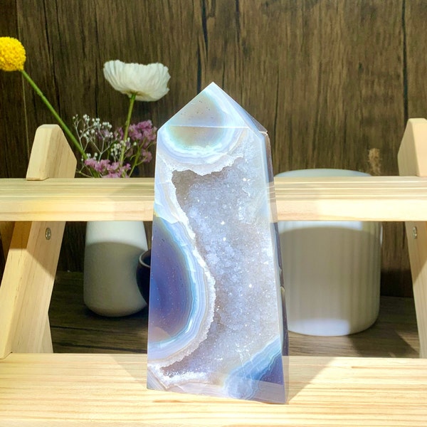 7" Natural Geode Agate Tower, Sparkly Polished Sugar Druzy Tower, Geode Crystal Point, Healing Crystal Obelisk.MNZ20 MNZ46