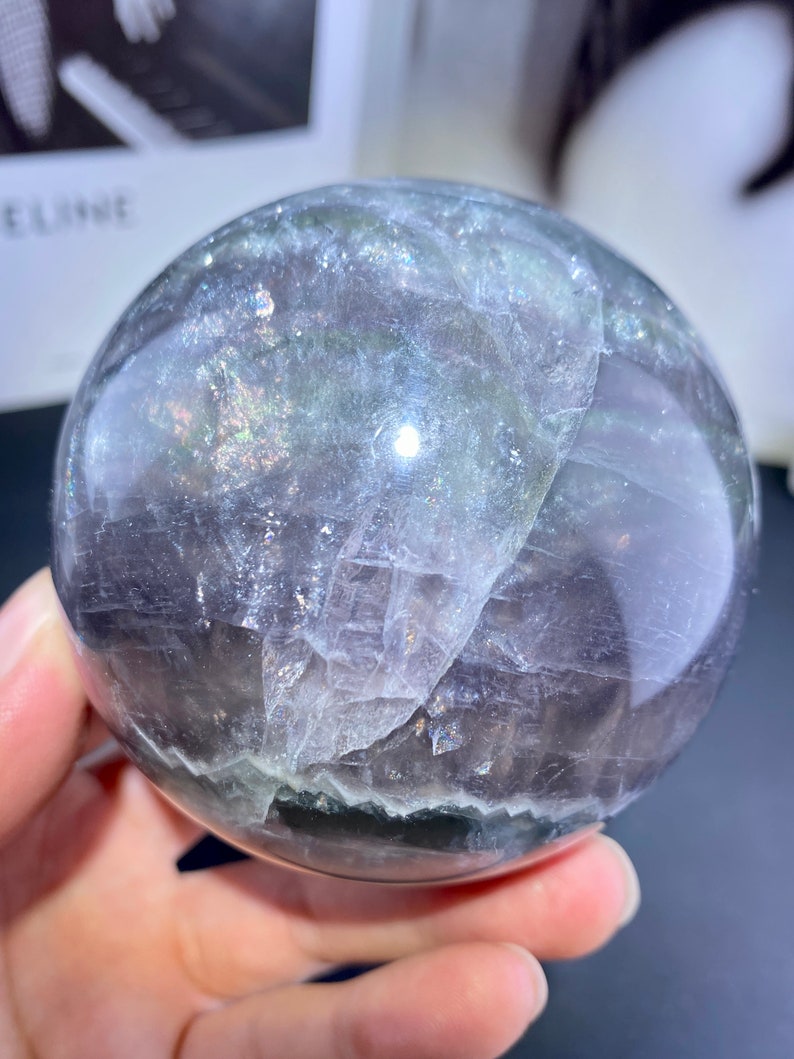 Sparkling Natural fluorite sphere with mica, rainbow crystal ball, crystal sphere, fluorite ball crystal gifts,home decor.Random 1 PC. image 7