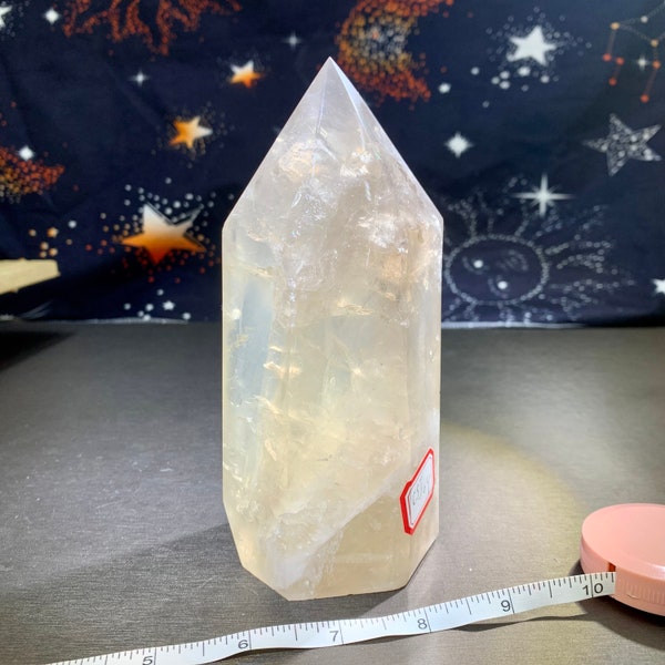 Rare! 6.5" Clear Smoky Quartz Tower,  Mica Quartz With Rainbow, High Quality Citrine Point, Smokey Quartz Polished Point.CSJ04