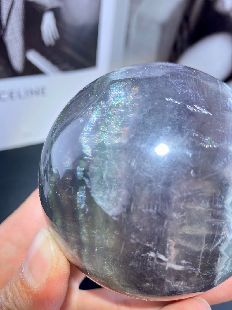 Sparkling Natural fluorite sphere with mica, rainbow crystal ball, crystal sphere, fluorite ball crystal gifts,home decor.Random 1 PC. image 8