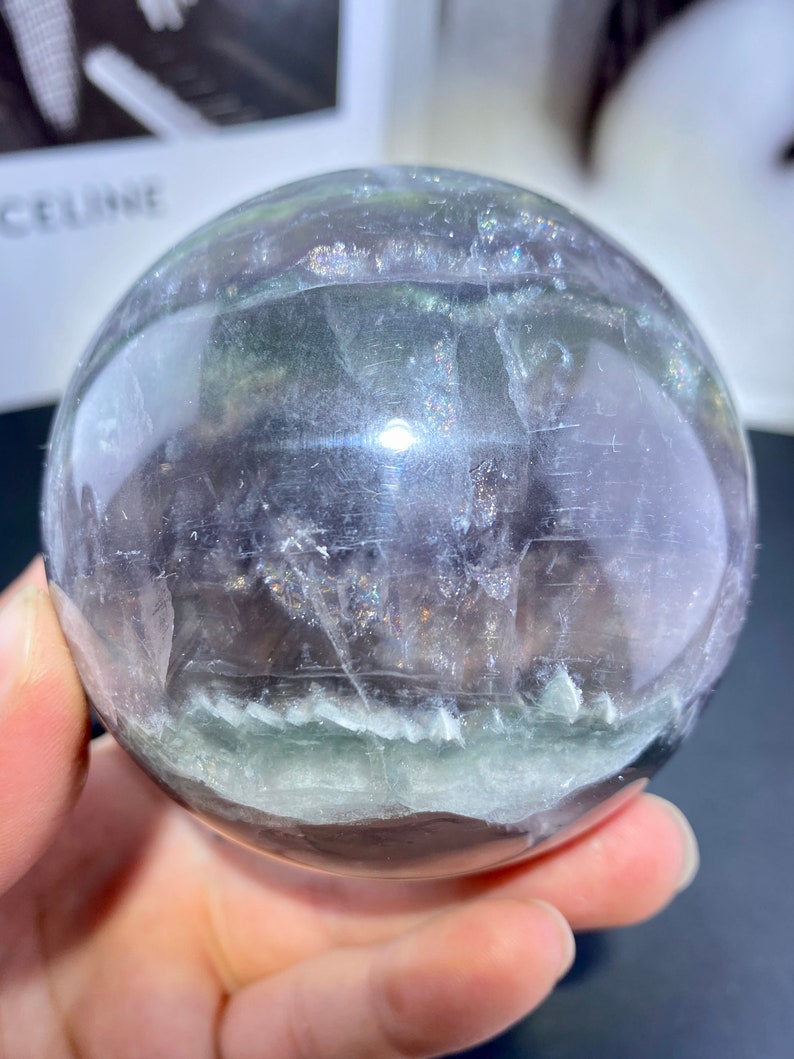 Sparkling Natural fluorite sphere with mica, rainbow crystal ball, crystal sphere, fluorite ball crystal gifts,home decor.Random 1 PC. image 9