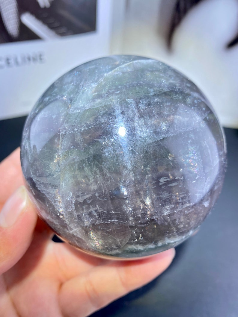 Sparkling Natural fluorite sphere with mica, rainbow crystal ball, crystal sphere, fluorite ball crystal gifts,home decor.Random 1 PC. image 10