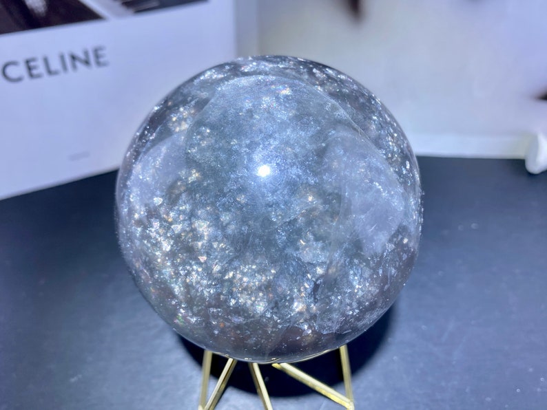 Sparkling Natural fluorite sphere with mica, rainbow crystal ball, crystal sphere, fluorite ball crystal gifts,home decor.Random 1 PC. image 2