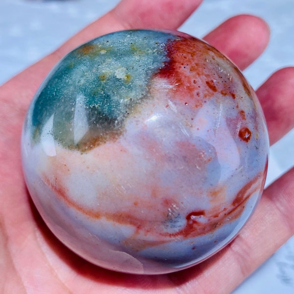Natural Ocean Jasper Sphere, Druzy Rainbow Ocean Crystal Sphere