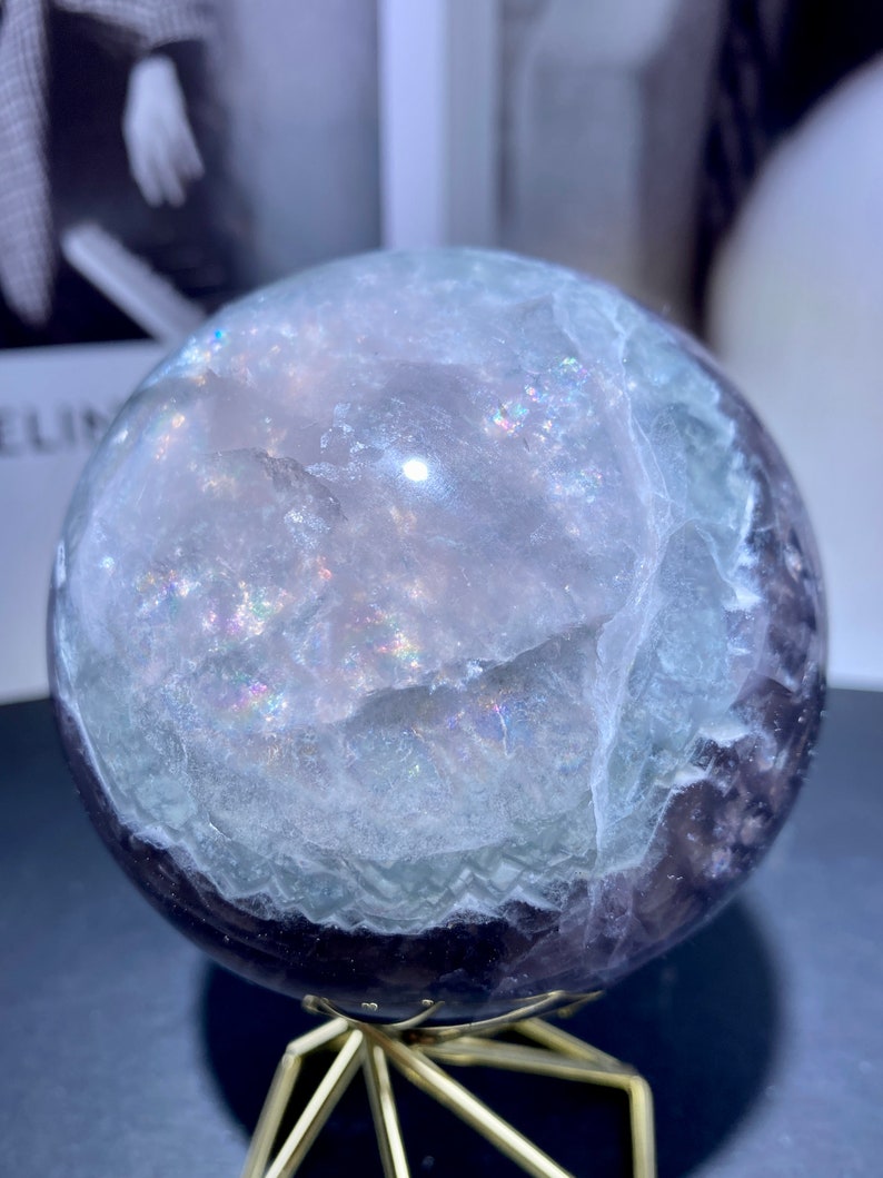 Sparkling Natural fluorite sphere with mica, rainbow crystal ball, crystal sphere, fluorite ball crystal gifts,home decor.Random 1 PC. image 6