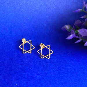 Golden Star Stud Earring, Star Earrings, Star of David, Wire Studs, Hypoallergenic, Gift for her
