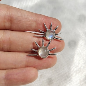 Sterling Silver Sunburst Earrings: Gemstone Studs, Boho Hippie Jewelry
